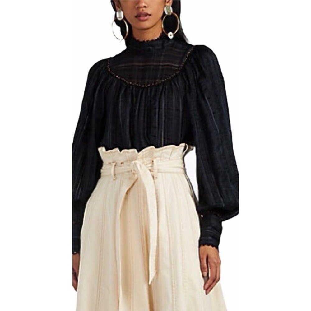 Ulla Johnson Black Blouse with Ruffle Detail